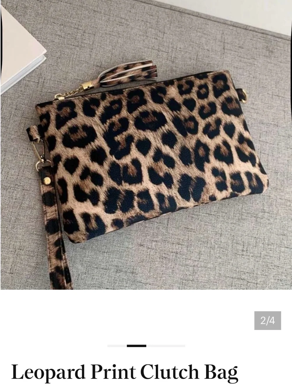 Leopard Print Clutch Bag - Beige/Black